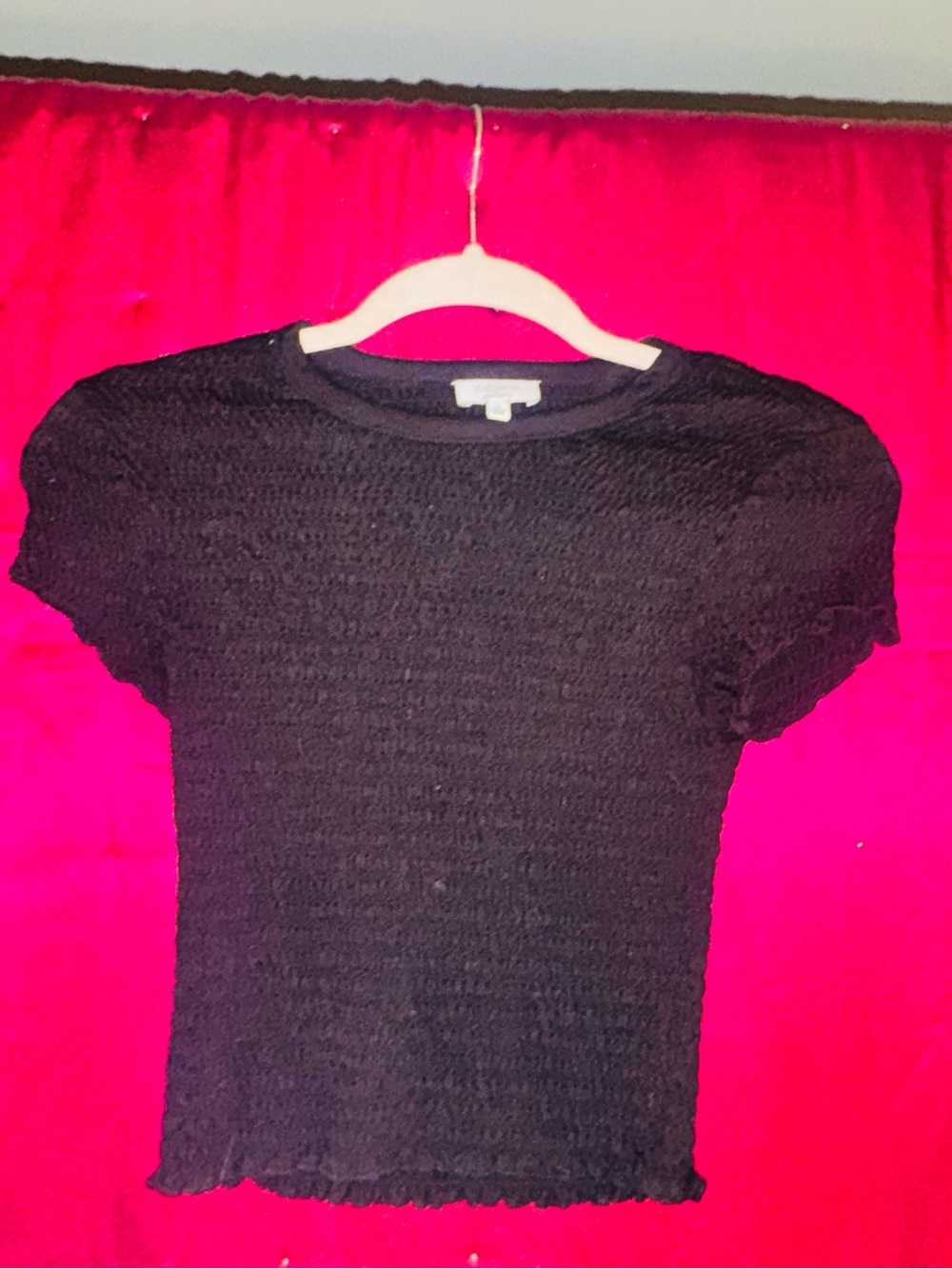 👑 Size Small Sexy Scrunch Black Textured Short Sleeve Women's Top